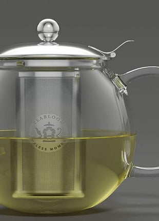 Teabloom All-in-One Glass Teapot and Tea Kettle – Heatproof Borosilicate Glass Tea Maker with Removable Stainless Steel Loose Tea Infuser – Classica Stovetop Tea Pot (40 oz / 1200 ml)