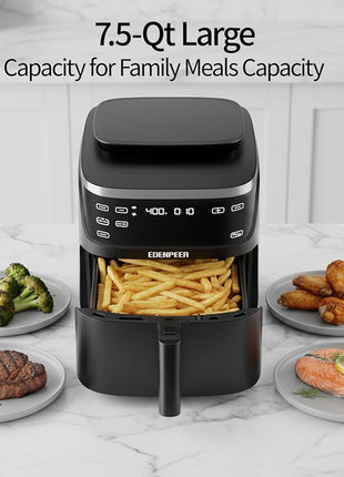 12-IN-1 Large Air Fryer, Non Toxic Steam Air Fryers with Superior Airflow, Self-Cleaning Smart Digital Air Fryer, Air Fry, Roast, Reheat, Dehydrate, Air Crisp Technology with 420F, 7.5 QT
