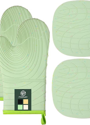 4 Pieces Oven Mitts and Pot Holders of Macaron Color Thickened Non-Slip Silicone Kitchen Gloves, Heat Resistant up to 500F, Essential for Kitchen Baking(makal-lv)