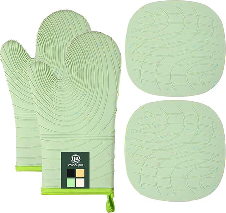 4 Pieces Oven Mitts and Pot Holders of Macaron Color Thickened Non-Slip Silicone Kitchen Gloves, Heat Resistant up to 500F, Essential for Kitchen Baking(makal-lv)