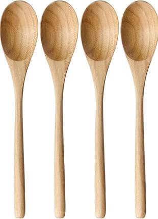 AOOSY Wooden Spoons for Cooking, 9 Inches 6 Pieces Japanese Natural Ellipse Wooden Spoon Set for Cooking Mixing Stirring Honey Tea Soda Dessert Coconut Bowl Nonstick Pots Kitchen