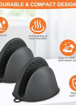 AUAUY 1 Pair Mini Silicone Oven Mitts, Heat Resistant Pot Holders Mitts, Cute Oven Pinch Grip Gloves, Small Potholders for Kitchen, Air Fryer Mitts Pair for Cooking, Baking and Grilling (Grey)
