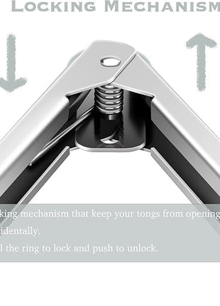 2 Pack Warm Grey Kitchen Tongs, Premium Silicone BPA Free Non-Stick Stainless Steel BBQ Cooking Grilling Locking Food Tongs, 9-Inch & 12-Inch