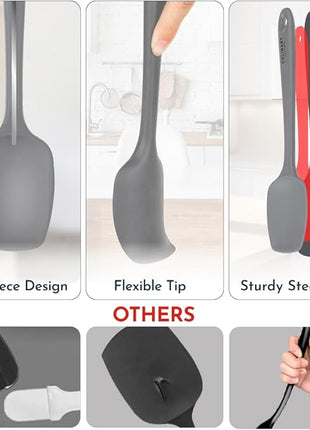 4-Piece Grey Baking Spatula Set - Holiday Baking Essentials, Rubber Spatulas Silicone Heat Resistant, BPA-Free - Spatula Set for Nonstick Cookware - Silicone Baking Utensils