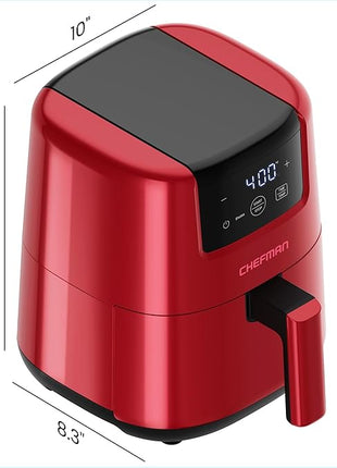 CHEFMAN 2 Qt Mini Air Fryer – Digital Space-Saving Compact Air Fryer with Nonstick and Dishwasher Safe Basket, Quick & Easy Meals in Minutes, Features Digital Timer and Shake Reminder – Red