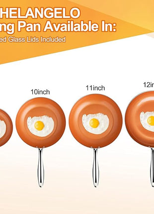 MICHELANGELO Frying Pan with Lid, Nonstick 8 Inch Frying Pan with Ceramic Titanium Coating, Copper Fry Pan with Lid, Small Fry Pan 8 Inch, Nonstick Fry Pans