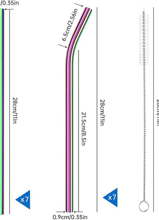 Tomorotec 11 Inch Stainless Steel Reusable Drinking Straws 14PCS & 2 Cleaning Brushes Set with Curved & Straight Designs, Compatible with 30oz Stanley Tumblers, Dishwasher Safe, BPA-Free (Metallic)