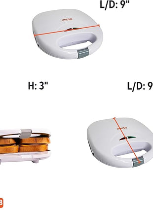 IMUSA 2 Slot Electric Sandwich Maker White Nonstick Press for Grilled Sandwiches and Quick Snacks