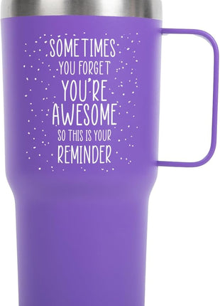 KLUBI Christmas Gifts for Women Coworkers - Sometimes You Forget Your Awesome Gift 20 Ounce Purple Tumbler With Handle - Xmas Gifts for Women Friend Funny You Are Awesome Cup