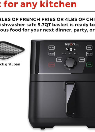 Instant Pot Vortex 5.7QT Air Fryer, Custom Program Options, 4-in-1 Functions, EvenCrisp Technology that Crisps, Roasts, Bakes and Reheats, 100+ In-App Recipes, from the Makers of Instant Pot, Black