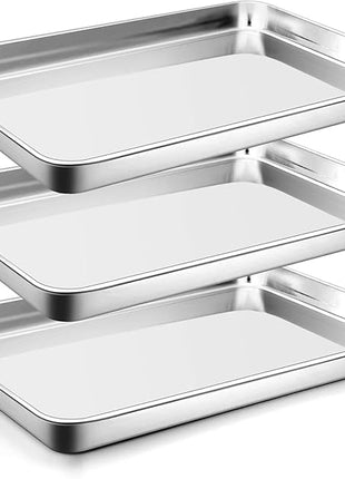 P&P CHEF 16 Inch Baking Cookie Sheet, Oven Pan Tray Stainless Steel Sheet Pan for Kitchen, Oven Bakeware for Multi Uses, Shiny Look & Dishwasher Safe, Healthy & Heavy Duty, 3Pcs