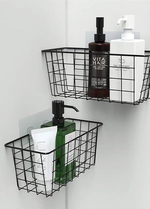 MaraFansie Hanging Kitchen Baskets Wire Storage Basket Over the Cabinet Door Organizer, No Drilling Adhesive Basket for Cabinet Pantry Organization and Kitchen, Bathroom, Storage, 2 Pack, Black