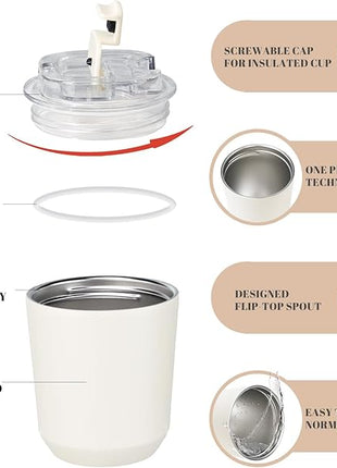 Puraville Insulated Tumblers with Lid, 10 oz Travel Coffee Mug Stainless Steel Vacuum Cup, Leak Proof Reusable Double Walled Coffee Tumbler for Iced and Hot Drinks, Cream