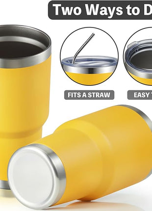 MEWAY 30oz Insulated Tumbler With Lids and Straws,Stainless Steel Double Vacuum Coffee Tumbler Cup, Brush, Durable Powder Coated Coffee Cup for Cold & Hot Drinks, Office, Travel(Yellow,8 PACK)