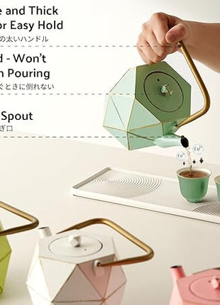 Toptier Cast Iron Teapot, Stovetop Safe Japanese Cast Iron Tea Kettle, Diamond Design Tea Pot with Removable Infuser for Loose Tea, 30 Ounce (900 ml), Light Green