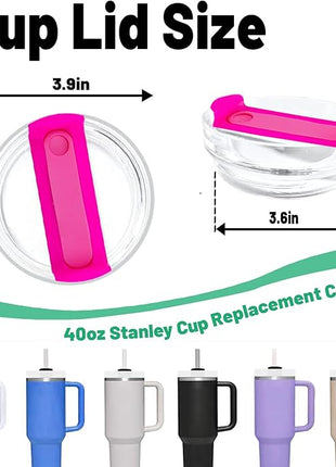 40 OZ Tumbler Lid Replacement Fit for Stanley Cup, 2 Pack Clear Replacement Lids Fit for Stanley Travel Tumbler, Spill Proof Tumbler Covers for Stanley Cup Accessories (Clear - Hot Pink)