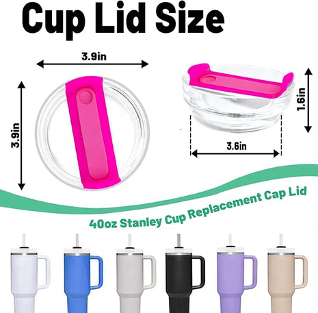 40 OZ Tumbler Lid Replacement Fit for Stanley Cup, 2 Pack Clear Replacement Lids Fit for Stanley Travel Tumbler, Spill Proof Tumbler Covers for Stanley Cup Accessories (Clear - Hot Pink)
