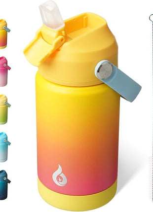 BJPKPK Insulated Water Bottle with Straw Lid, 12oz Thermo Water Bottles with Soft Nozzle, Flex Handle & Non-slip Boot, BPA Free Leak Proof Stainless Steel Metal Thermo, Tumblers, Cups,Rainbow