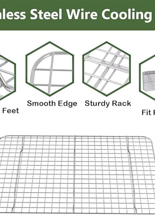 ROTTAY Quarter Baking Sheet Pan with Wire Rack Set [2 Pans + 2 Racks], Stainless Steel Cookie Sheet for Oven, Warp Resistant & Heavy Duty & Rust Free, Size 12 x 10 x 1 Inches
