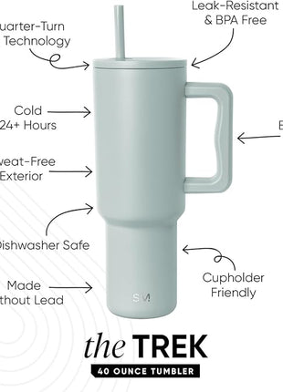 Simple Modern 40 oz Trek Tumbler with Handle and Straw Lid | Cup Holder Friendly Insulated Stainless Steel Travel Mug | Sea Glass Sage (Pack of 12)