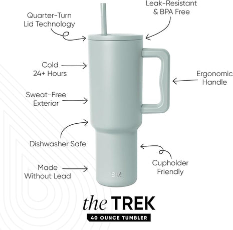 Simple Modern 40 oz Trek Tumbler with Handle and Straw Lid | Cup Holder Friendly Insulated Stainless Steel Travel Mug | Sea Glass Sage (Pack of 12)