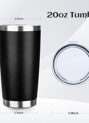 StarSpeed 20oz Tumbler Bulk with Lid, Stainless Steel Insulated Tumblers Double Wall Vacuum Insulated Travel Mug, Powder Coated Coffee Cups for Hot and Cold Drinks(Black,6)