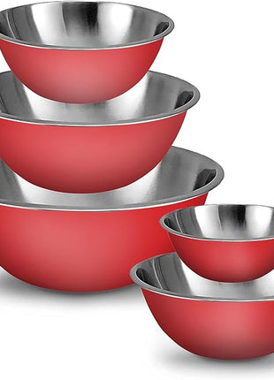 WHYSKO Meal Prep Stainless Steel Mixing Bowls Set, Home, Refrigerator, and Kitchen Food Storage Organizers | Ecofriendly, Reusable, Heavy Duty (Red)