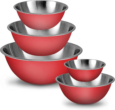 WHYSKO Meal Prep Stainless Steel Mixing Bowls Set, Home, Refrigerator, and Kitchen Food Storage Organizers | Ecofriendly, Reusable, Heavy Duty (Red)