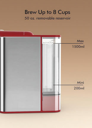 Single Serve Coffee Maker - 3-in-1 K Pod Coffee Machine, Ground, Leaf Tea, 50oz Reservoir, Red