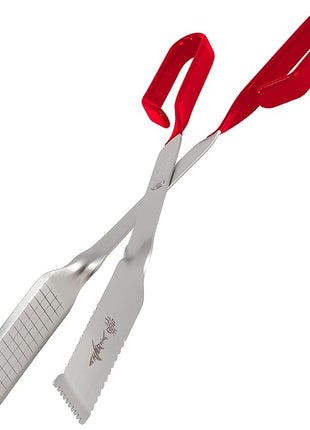 Shark BBQ Grill Tongs for Steaks - 2-Pack Gift Set - 17" & 13" Professional Kitchen and Outdoor Grilling Utensil Set (Red)