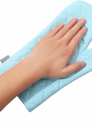 Oven Mitts and Pot Holders 4 pcs Set,High Heat Resistant 500 Degree Extra Thicken Long Kitchen Cotton Oven Glove for Cooking (12 Inch,Light Blue)