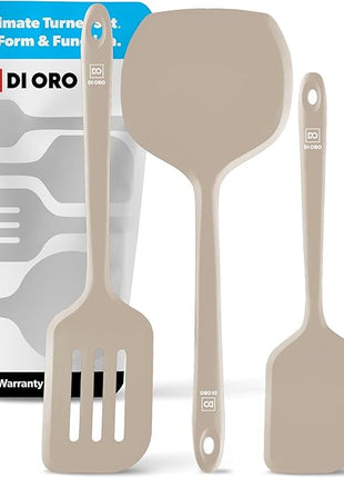 New DI ORO Silicone Turner Spatula Set - Kitchen Spatulas for Nonstick Cookware - Cooking Utensils for Flipping Eggs & Pancakes - 600°F Heat-Resistant BPA Free Turners - Dishwasher Safe (4pc, Clay)