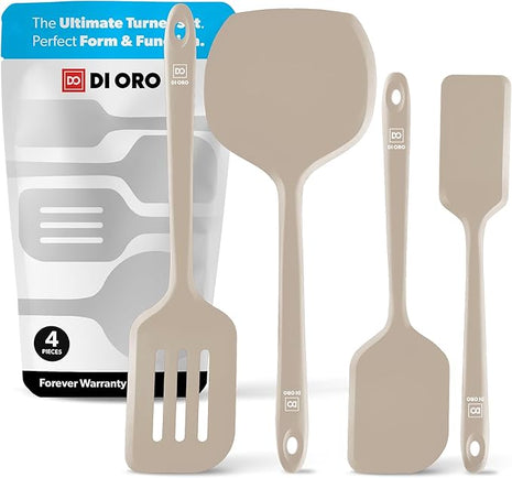 New DI ORO Silicone Turner Spatula Set - Kitchen Spatulas for Nonstick Cookware - Cooking Utensils for Flipping Eggs & Pancakes - 600°F Heat-Resistant BPA Free Turners - Dishwasher Safe (4pc, Clay)