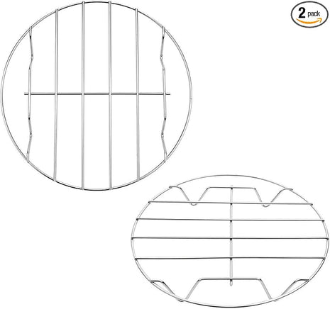TamBee 2Pcs Cooking Rack Round 304 Stainless Steel Cooling Racks Baking and Cooling Steamer Rack w Stand Cookware for Air Fryer Pressure Cooker Canning (7&8 Inch)