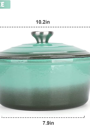 Puricon 5.5 Quart Enameled Cast Iron Dutch Oven with Lid, 5.5 QT Deep Round Dutch Oven Pot with Dual Handles -Teal