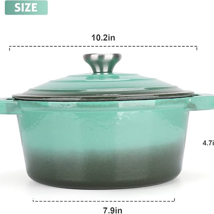 Puricon 5.5 Quart Enameled Cast Iron Dutch Oven with Lid, 5.5 QT Deep Round Dutch Oven Pot with Dual Handles -Teal