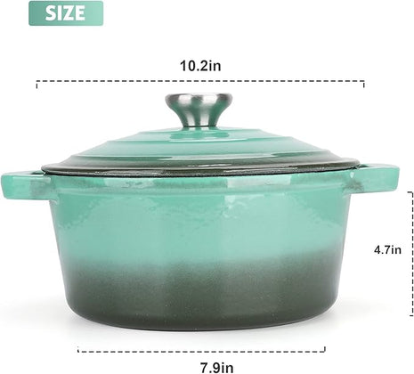 Puricon 5.5 Quart Enameled Cast Iron Dutch Oven with Lid, 5.5 QT Deep Round Dutch Oven Pot with Dual Handles -Teal