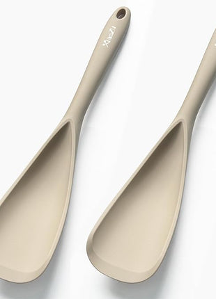 Silicone Spatula Spoon, Great for Both Cooking and Serving Durable BPA-Free Matte Black Silicone, Seamless Design, Safe for Nonstick Cooking Surfaces, 2-Pcs, Khaki