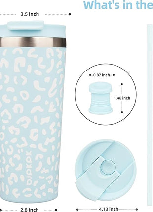 BJPKPK 22oz Tumbler With lid And Straw Stainless Steel Travel Coffee Mug Insulated Tumblers Cups,Light Blue Leopard