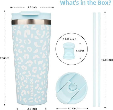 BJPKPK 22oz Tumbler With lid And Straw Stainless Steel Travel Coffee Mug Insulated Tumblers Cups,Light Blue Leopard