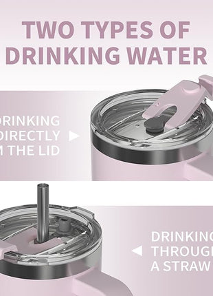 40 oz Tumbler with Handle,Tumbler with Lid and Straw,Double Wall Insulated Cup Stainless Steel Travel Mug(Cold for 34 Hours),Water Bottle for Iced Tea,Coffee,Cold Beverages(Rose Quartz)