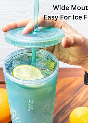 bzyoo SIP 24oz (710ml) Double Wall Plastic Tumbler with Lid and Straw Cold Drink Travel Mug Reusable Ice Coffee Tea Cup Perfect for Office Poolside Parties Gifts Color: Pearl Green