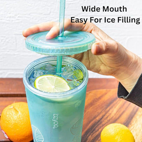 bzyoo SIP 24oz (710ml) Double Wall Plastic Tumbler with Lid and Straw Cold Drink Travel Mug Reusable Ice Coffee Tea Cup Perfect for Office Poolside Parties Gifts Color: Pearl Green