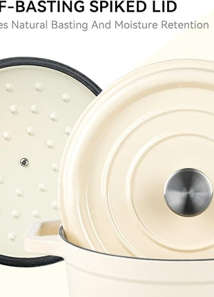 Miereirl 6.5 Quart Enameled Dutch Oven Pot with Lid, Cast Iron Dutch Oven with Dual Handles for Bread Baking, Cooking, Non-stick Enamel Coated Cookware (Beige)