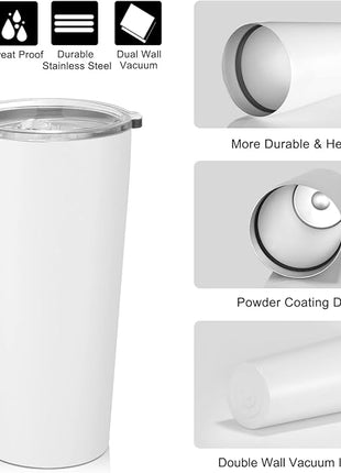VEGOND 20oz Tumbler Bulk with Lid and Straw 1 Pack, Stainless Steel Vacuum Insulated Tumbler, Double Wall Coffee Cup Travel Mug, White