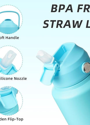 BJPKPK Water Bottle with Straw Lid, 32oz Vacuum Insulated Water Bottles, Metal Stainless Steel Thermo for Sports, Travel, BPA Free Leak Proof Thermo, Cups, Flasks, Tumblers,Sea Salt