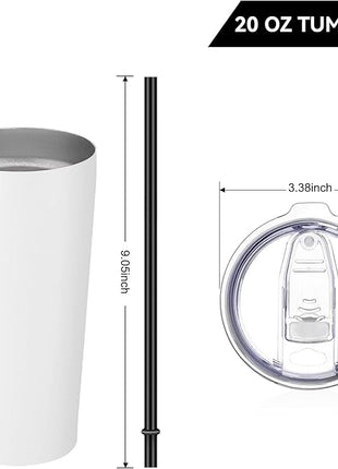 VEGOND 20oz Tumbler Bulk with Lid and Straw 12 Pack, Stainless Steel Vacuum Insulated Tumbler, Double Wall Coffee Cup Travel Mug, White
