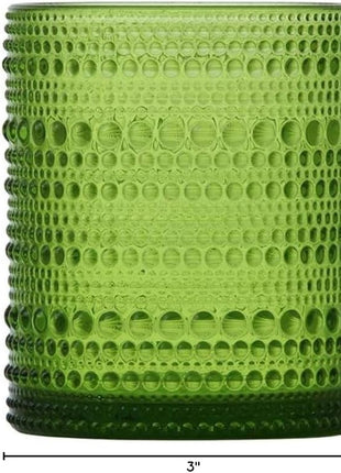 Fortessa Jupiter Beaded Hobnail Glass, 10 Ounce Double Old Fashioned (Set of 6), Fern Green