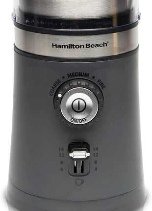 Hamilton Beach Electric Coffee Grinder for Beans, Spices and More, with Multiple Grind Settings for up to 14 Cups, Removable Stainless Steel Chamber, Grey (80396C), 10 oz