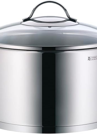 WMF Pot Set 4-Piece Provence Plus Pouring Rim Glass Lid Cromargan® Stainless Steel Polished Suitable for Induction Hobs Dishwasher-Safe, Silver, 52.7 x 28.8 x 21.8 cm